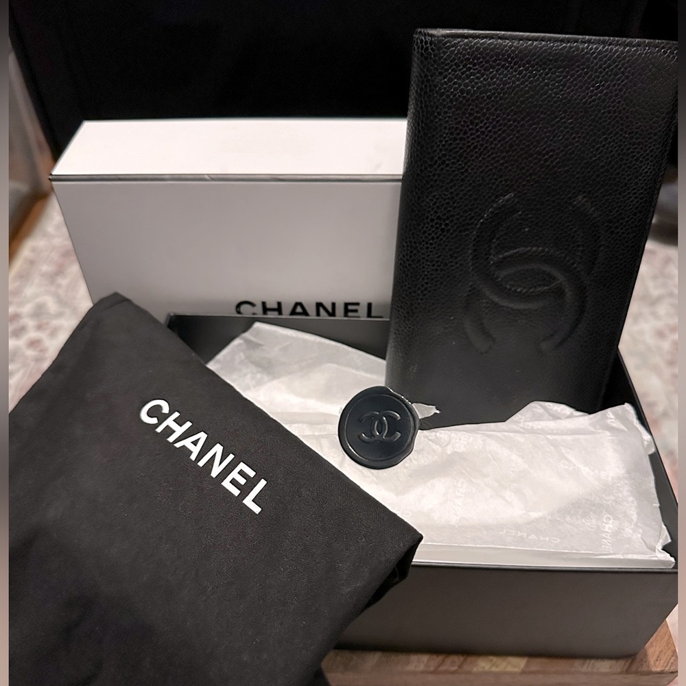 CHANEL Timeless Black Caviar Lambskin Long Zen Wallet